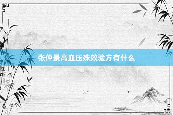 张仲景高血压殊效验方有什么