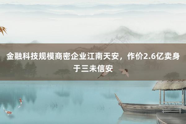 金融科技规模商密企业江南天安，作价2.6亿卖身于三未信安